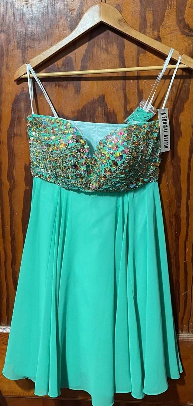 AFormal Affair JadeGreen Chiffon StraplessDress w/ Iridescent Rhinestones SizeXS
